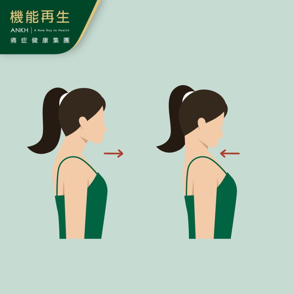 盡量在每時每刻都將下巴稍微收起，就連跑步、走路等做有氧運動時也要保持正確姿勢。